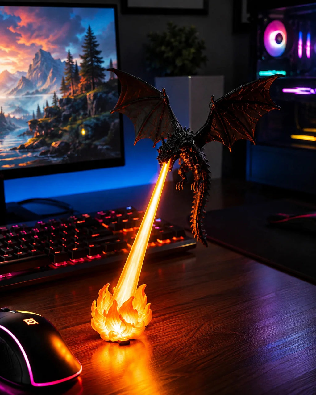 Dragon's Breath Flame Lamp — 3D Dragon Shelf Night Light Kamigami