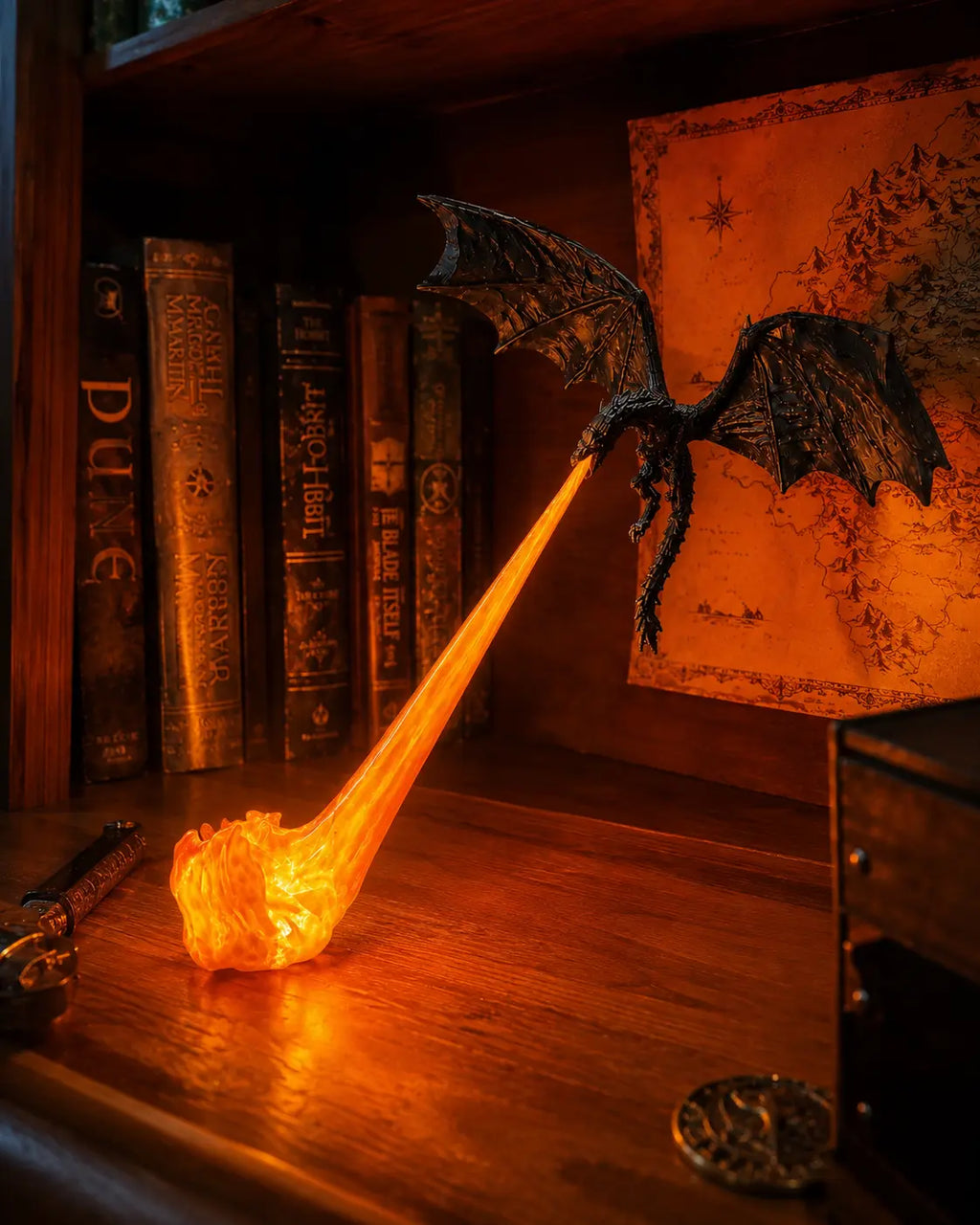 Dragon's Breath Flame Lamp — 3D Dragon Shelf Night Light Kamigami