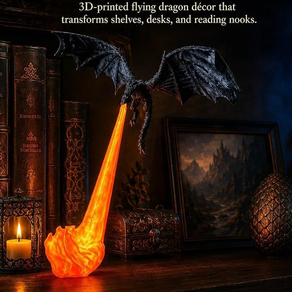 Dragon's Breath Flame Lamp — 3D Dragon Shelf Night Light Kamigami