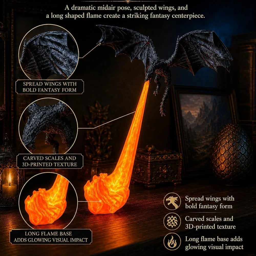 Dragon's Breath Flame Lamp — 3D Dragon Shelf Night Light Kamigami