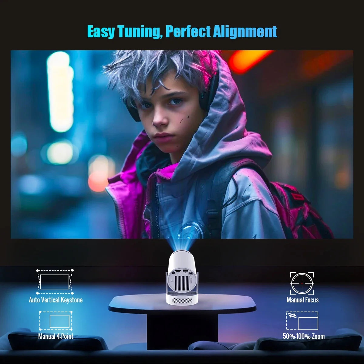 Magcubic HY300 Pro Mini Projector – 8K Support & 8000 Lumens - Side View | Kamigami