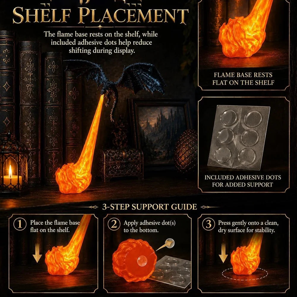 Dragon's Breath Flame Lamp — 3D Dragon Shelf Night Light Kamigami