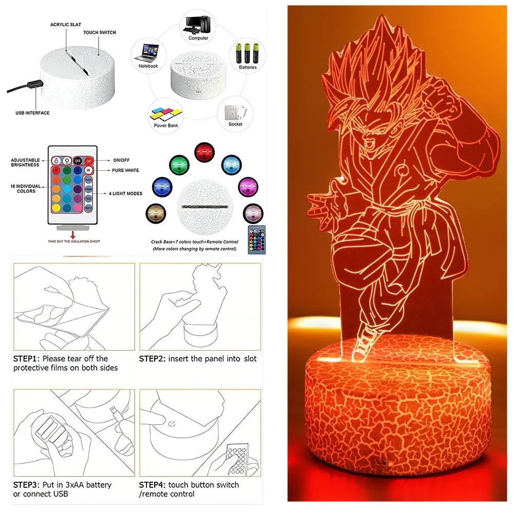 DRAGON BALL Z 3D LED Lamp – Goku, Vegeta & Gohan Super Saiyan Night Light - Display Box | Kamigami – Dragon Ball Collectibles